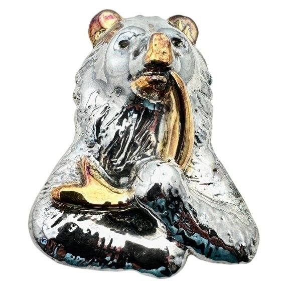 Vintage Artisan GW Two Tone Sterling Silver Bear Salmon Pin Pendant Isreal - Picture 1 of 5